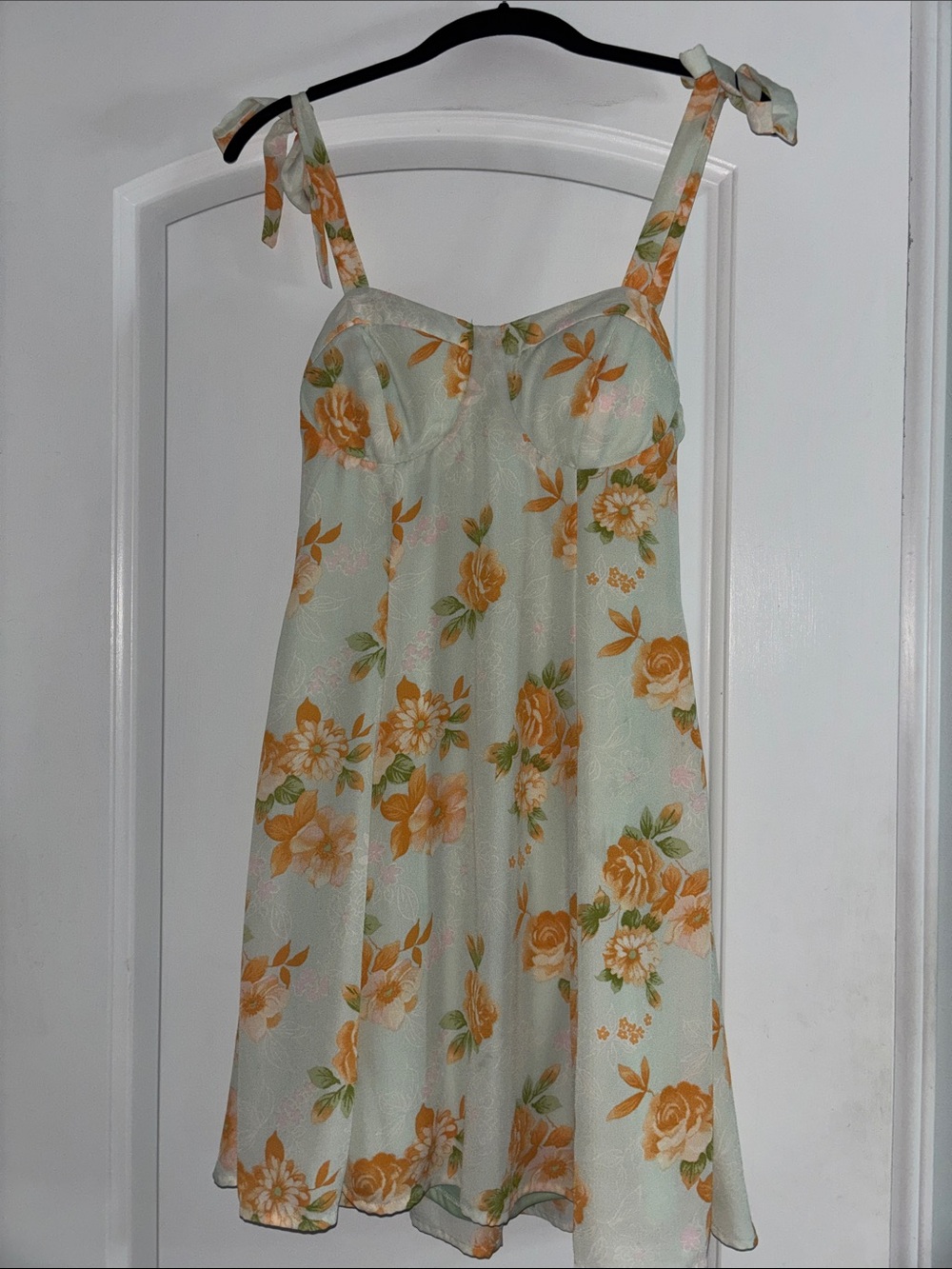 Floral Tie-Shoulder Slip Dress in Sage & Orange